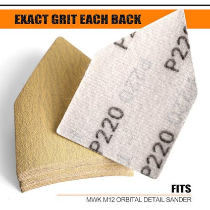 POLIWELL Orbital Triangle Sanding Sheets 50PCS 90x65mm Hook & Loop - style: 220 Girt