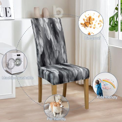 Dining Chair Covers, Stretch Seat Covers, Washable Furniture Protector - color: Black Feather, size: ‌Milk Silk