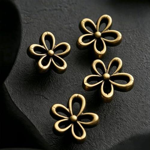 Antique Brass Flower Cabinet Knobs, Boho Knobs 4 Pack | Flower Shape, Antique Brass Finish, Set of 4, Cabinet Hardware, Decorative Knobs - size: Flower-4Pack