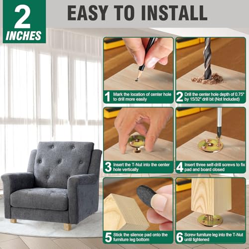 FoDau770 Square Furniture Legs 2 Inch, Ash Wood Legs with 5/16"-18 Bolts - size: 2 Inch