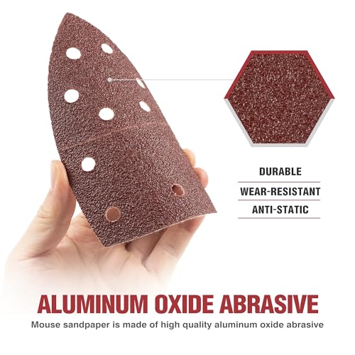 S SATC 50 PCS Mouse Sander Sandpaper 11 Holes 40 Grit Detail Sander Sandpaper Palm Sander Paper Hook and Loop Sander Pads Triangular Sanding Sheets - style: 50PCS 11 Hole 40 Grit
