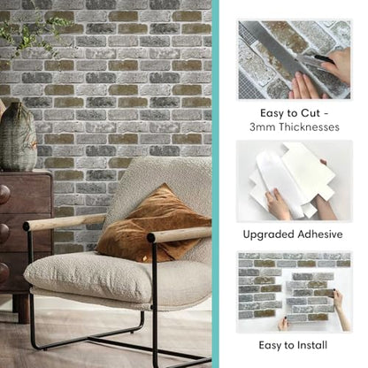 Commomy Faux Brick Peel and Stick Wall Panels 10 pcs 11.8" x 11.8" - color: Brick-TU