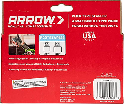 Arrow Fastener P22 Heavy Duty Handheld Plier Stapler for Crafts, Office, and Insulation, Uses 1/4-Inch and 5/16-Inch Staples (Pack of 6) - size: Medium (Pack of 6)