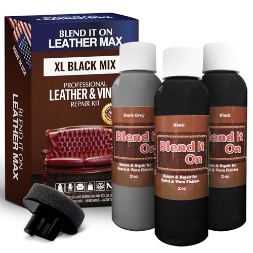 Blend It On Extra Large Black Mix Leather and Vinyl Repair Kit - Now with 6 Ounces for Furniture, Jacket, Sofa, Car Seat, Boots, Easy to Match Colors, Restore Any Material No Mixing Chart Needed - color: Black Mix