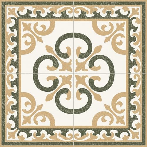HOMETITUTE Baroque Olive Beige Swirl Peel Stick Floor 12x12 Vinyl - color: Green