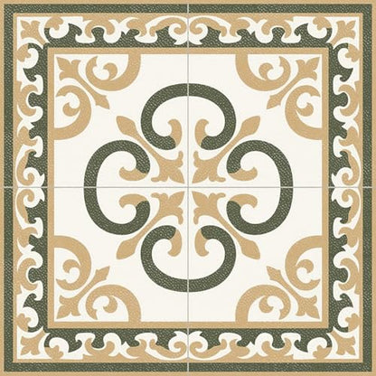 HOMETITUTE Baroque Olive Beige Swirl Peel Stick Floor 12x12 Vinyl - color: Green