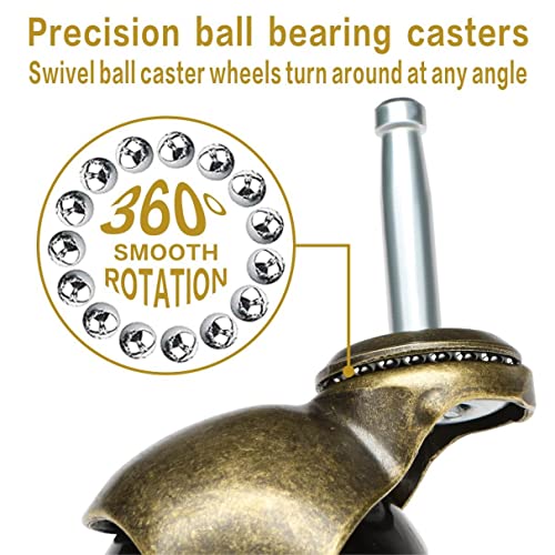 JGJC 2" Antique Brass Ball Casters 4-Pack, 5/16"×1-1/2" (M8 Grip Neck Stem)