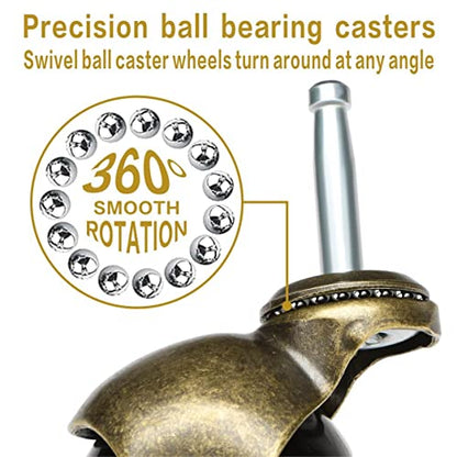 JGJC 2" Antique Brass Ball Casters 4-Pack, 5/16"×1-1/2" (M8 Grip Neck Stem)