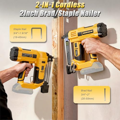 2 in 1 Cordless Brad Nailer Compatible with Dewalt 20V MAX Battery(NO Battery):Electric Nail Gun for Wood, Trim Work, DIY - A Nice Gift for a Husband or Father (Yellow and Black)