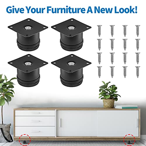 Stainless Steel Adjustable Furniture Legs 2 Inch - Black - 4pcs - color: Black, size: 2"