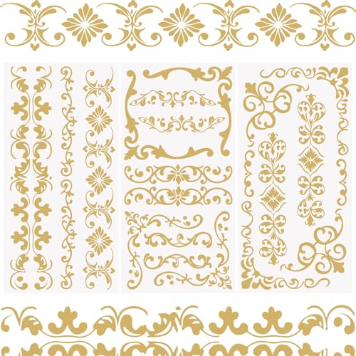 WANDIC 3 Sheets Rub On Transfer Stickers, Golden Border Pattern Waterproof Decals Furniture Craft Decorative, Junk Journals for DIY Scrapbooking, 15 * 30cm - color: Golden Border Pattern 2