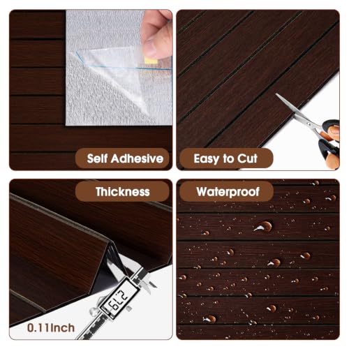 3D Peel and Stick Wall Panels PVC Grille Slat 394"x15.8" Self-Adhesive Wall Sticker Soundproof Paneling for Walls and Ceiling in Faux Brown Wood Grain Texture - color: Brown Wood Grain, size: 394"x15.8"