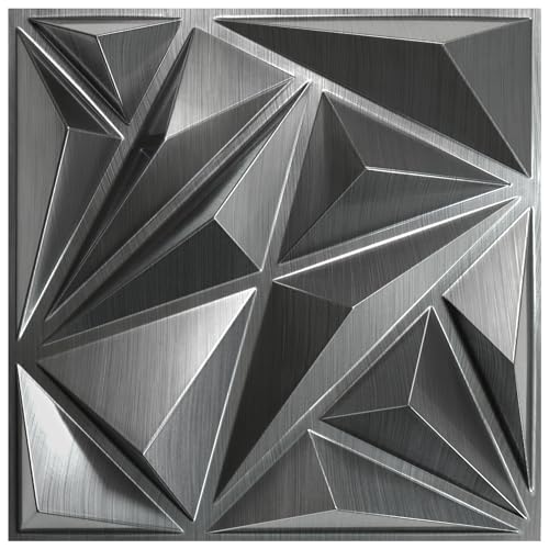 STICKGOO Diamond 3D Wall Panels, Brushed Silver 12''x12'', 33 Pack - color: Brushed Silver