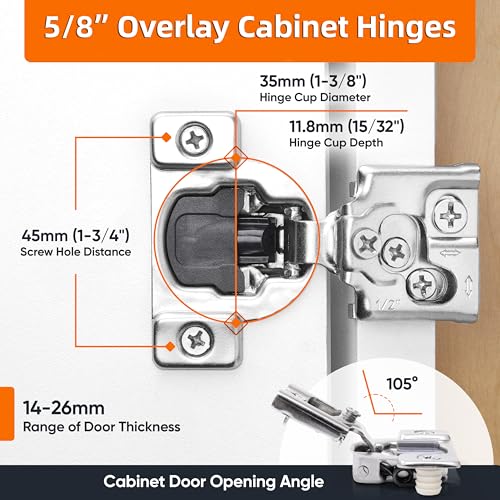 Decobasics 2 Pack Soft Close Cabinet Hinges – 5/8" Overlay for Kitchen Cabinet Doors, Face Frame Concealed Hidden Hinges – Stainless Steel, Self-Closing with 3-Way Adjustment & Slow Close Damper - size: 5/8 Inch