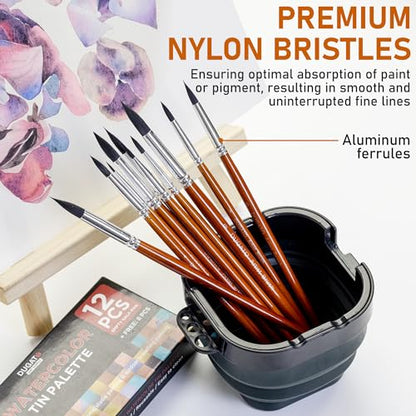 DUGATO Watercolor Brushes Set, 10-Piece Round Pointed Tip Paint Brushes - color: Brown