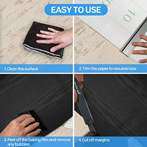 seonta Wood Contact Paper Black 16"x118" Wood Peel and Stick Wallpaper Waterproof Self Adhesive Wallpaper Table Sticker Cover Wood Vinyl Wrap for Countertop Desk Table Cabinets - color: Black, size: 118" x 16"