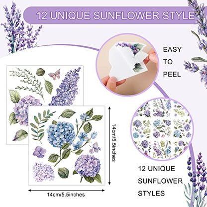 BBTO 12 Sheets Rub on Transfers for Crafts Wood Furniture DIY, 5.5" x 5.7" - style: Hydrangea