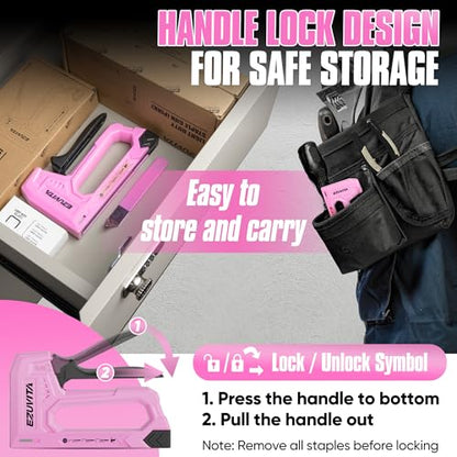 Light Duty Staple Gun for Wood, Pink Upholstery Staple Gun Kit - color: Pink