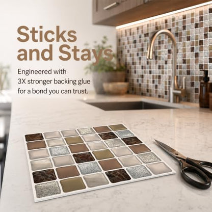 3D Mosaic Peel and Stick DIY Backsplash Tiles (24, Earthtone Brown) - color: Earthtone Brown