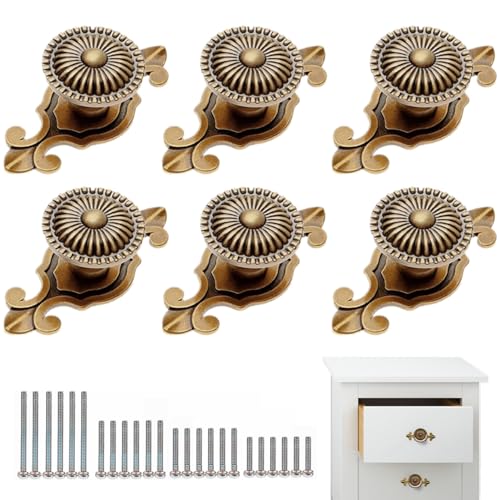 Vintage Style Round Drawer Knobs Dresser Cabinet Cupboard Wardrobe Pull Handles Door Knobs for DIY with Screws, Pack of 6, Golden Antique Brass - color: Golden Brass