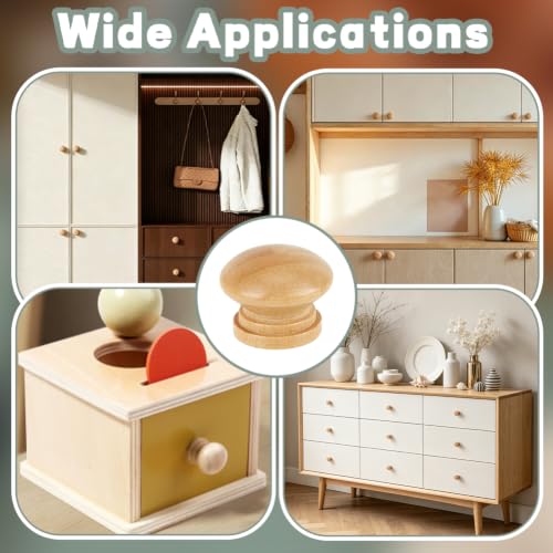 PH PandaHall 50pcs Wood Drawer Knob, 1 inch Mushroom Shape Cabinet Knobs Furniture Pulls Handles for DIY Crafts Upgrading Cabinets Doors Wardrobes Storage Dressers Furniture
