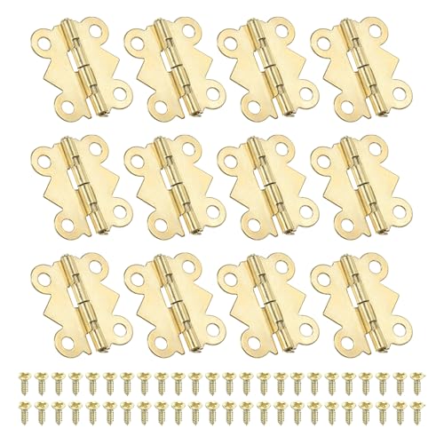 PATIKIL Small Jewelry Box Hinges 3/4 Inch, 12 Pack 90-Degree Mini Butterfly Hinges Jewelry Box Hardware with 48 Screws for Cabinet Wooden Box Drawer Craft, Gold - color: Gold