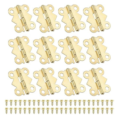 PATIKIL Small Jewelry Box Hinges 3/4 Inch, 12 Pack 90-Degree Mini Butterfly Hinges Jewelry Box Hardware with 48 Screws for Cabinet Wooden Box Drawer Craft, Gold - color: Gold