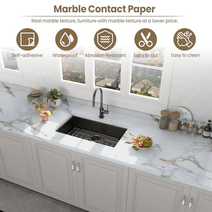Marble Contact Paper Gold Peel and Stick Wallpaper for Kitchen Countertop - color: Gold/White, size: 11.8" x 78.7"