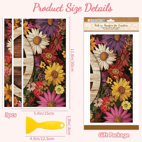 Peacoblue Peace Flowers Rub On Transfers for Furniture Craft 6"x12" - style: Peace Symbol and flowers