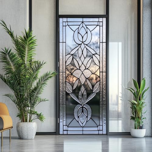 arricraft 2 Pcs Self-Adhesive Door Stickers, 31.5"x78.7" 3D Glass Pattern Door Murals Stickers Floral PVC Removable Wallpaper Decoration for Bedrooms Living Room - style: 3D Glass Floral