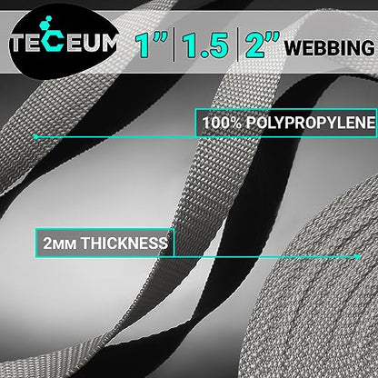 TECEUM Webbing Strap, 3/4" to 2", 10-50 Yds, Multi-Color Heavy Duty Tape - color: Light Gray, size: 2"- 50 yards