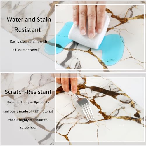 Haimin 3D Wall Panels Peel and Stick Marble Tile Look 10 Pack Waterproof - color: Gilded White