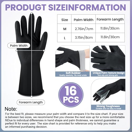 Hushee 24 Pcs Rubber Cleaning Gloves for Dishwashing Reusable Kitchen Household Gloves Bulk with Microfiber Cleaning Rags