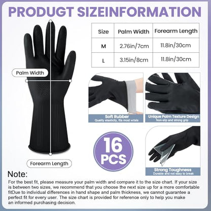 Hushee 24 Pcs Rubber Cleaning Gloves for Dishwashing Reusable Kitchen Household Gloves Bulk with Microfiber Cleaning Rags