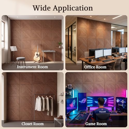 Acoustic Wall Panels, 8 Piece 23.62" X 23.62" Peel and Stick Wall Panels - color: Elysian Step Vortex, size: 94 X 48 Inches