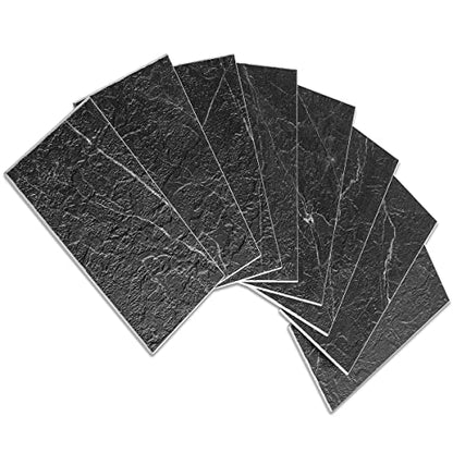 AULIGET 100 Piece Faux Stone Backsplash Peel and Stick PVC Tile, 3 Inch x 6 Inch Black Marble with White Grout Stick on Tiles for Backsplash Kitchen, Bathroom, Laundry Room, Camper, Fireplace - color: Black Marble with White Grout
