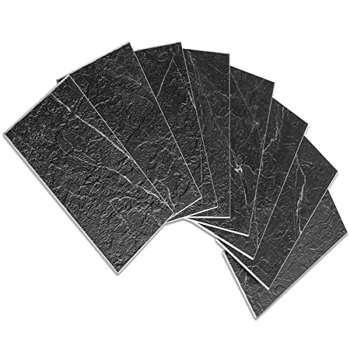 AULIGET 100 Piece Faux Stone Backsplash Peel and Stick PVC Tile, 3 Inch x 6 Inch Black Marble with White Grout Stick on Tiles for Backsplash Kitchen, Bathroom, Laundry Room, Camper, Fireplace - color: Black Marble with White Grout