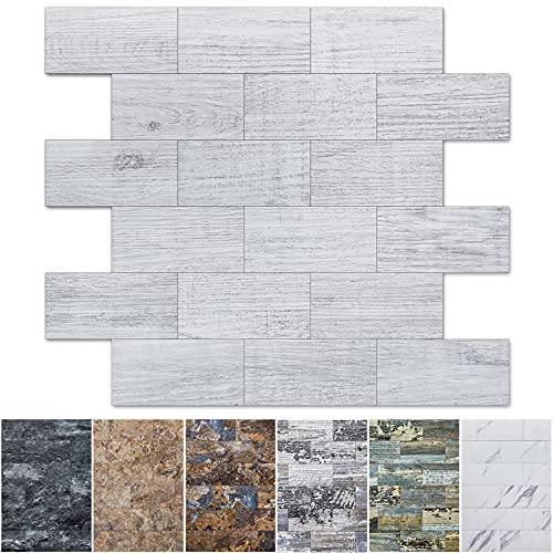 Art3d Peel and Stick Backsplash, Stick on Wall Tile, 10-Pack, White-Washed - color: White-washed