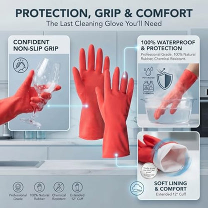 ForPro Premium Natural Rubber Gloves, 6-Pair, Medium, Wild Cherry - color: Wild Cherry, size: Medium