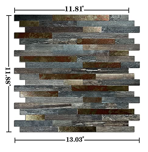 10-Sheet Peel and Stick Backsplash PVC Metal Tile，Self-Adhesive Wood Grain Wall Sticker Easy DIY Stick on Kitchen Bathroom Walls (10, Metal Pattern + Green Wood Grain) - color: Metal Pattern + Green Wood Grain