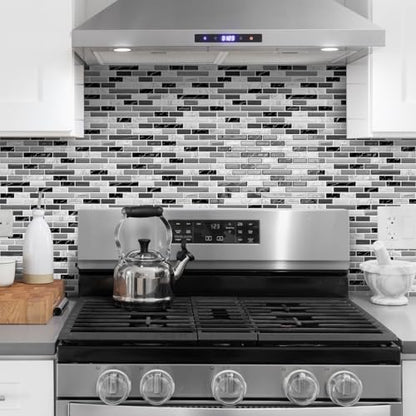 URCOLOR 10-Sheet Peel and Stick Backsplash Tile for Kitchen - 12”×12” Stick on Wall Tile for Bathroom, Black White Grey - color: Black White Grey