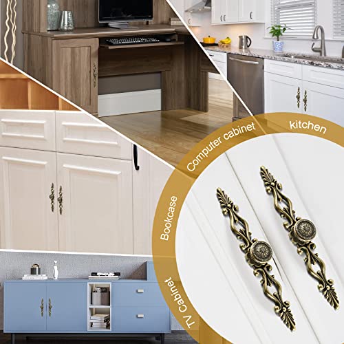 5pcs Antique Bronze Cabinet Knobs and Pulls, 5 inch Hole Centers Vintage Drawer Knobs with Plate, Retro Dresser Pulls Metal Cabinet Hardware for Drawer Dresser Closet