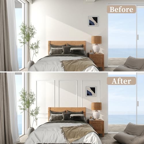 JBER Peel and Stick Wall Molding Kit, 6 Pre-Cut Wainscoting Panels - color: White-3 Pack-A, size: 91 x 39 in