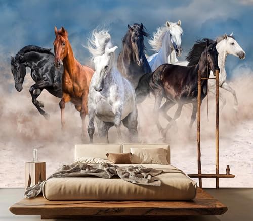 Mystical Galloping Wild Horses Sand Scenery Peel & Stick Wallpaper - color: No.13, size: 80" x 61"