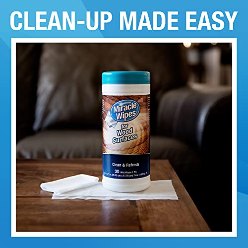 MiracleWipes for Wood Surfaces, Remove Dirt and Grime Buildup, Clean, Protect, and Polish Cabinets, Furniture, and Wood Floors, Great for Kitchen and Bathroom Cleaning Support - 30 Count (Pack of 2) - size: 30 Count (Pack of 2)