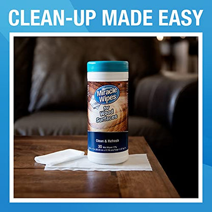 MiracleWipes for Wood Surfaces, Remove Dirt and Grime Buildup, Clean, Protect, and Polish Cabinets, Furniture, and Wood Floors, Great for Kitchen and Bathroom Cleaning Support - 30 Count (Pack of 2) - size: 30 Count (Pack of 2)