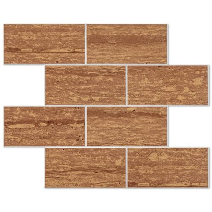 STICKGOO 10-Sheet Backsplash Peel and Stick Subway Tile(Thicker Design, Faux Red Travertine) - color: Red Travertine