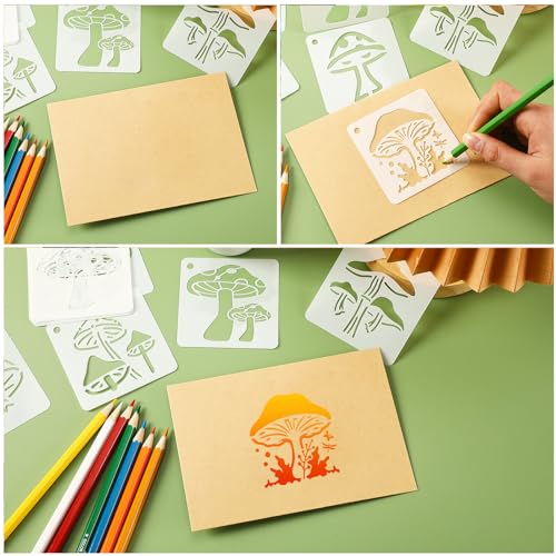 Augshy 56Pack Mushroom Stencils for Painting Moon Flowers Wall Decor 3 Inch - style: Mushroom