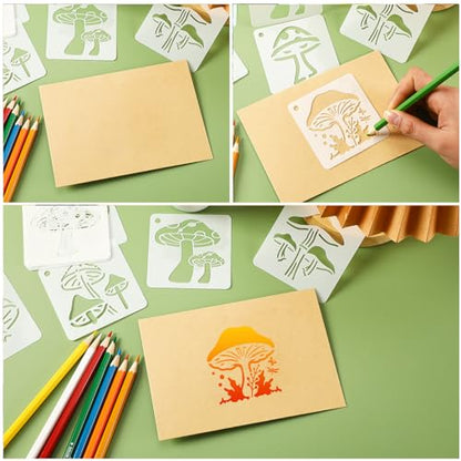 Augshy 56Pack Mushroom Stencils for Painting Moon Flowers Wall Decor 3 Inch - style: Mushroom