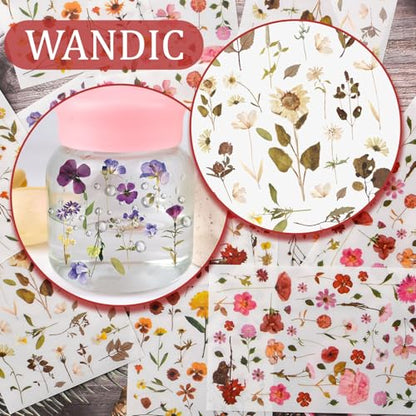WANDIC 16 Sheets Rub On Transfer Stickers, Dry Flower Theme Decals Aesthetic Sticker for Scrapbook Journal Planner Album DIY Ctaft,4 * 6in - style: Dry Flower Theme